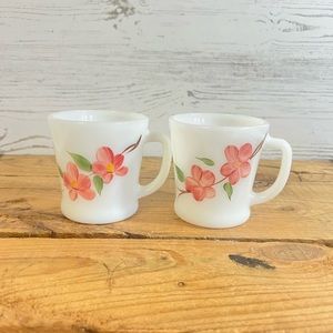 Vintage fire king mugs peach blossom replacement pink flower cup